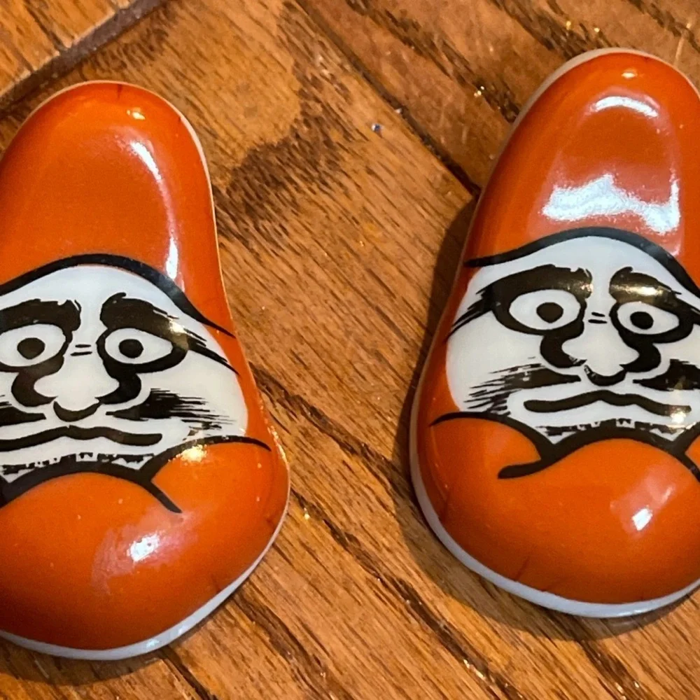 Vintage Set of 2 Red Daruma - Japan 2” Ceramic Chopstick Holders